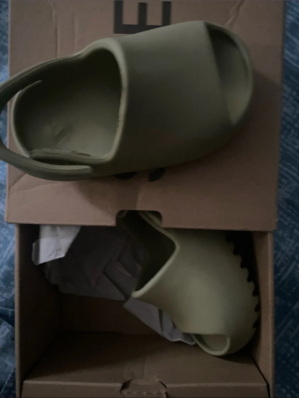 Yeezy Kids Slide Sandals in Olive Green